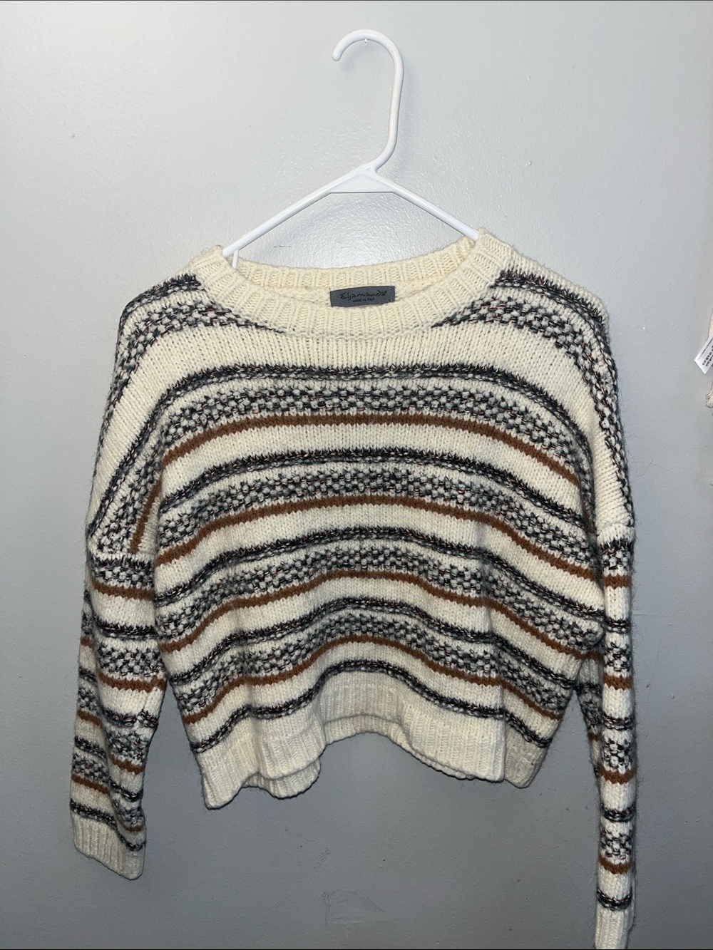 Striped Crewneck Sweater in Cream, Brown & Gray